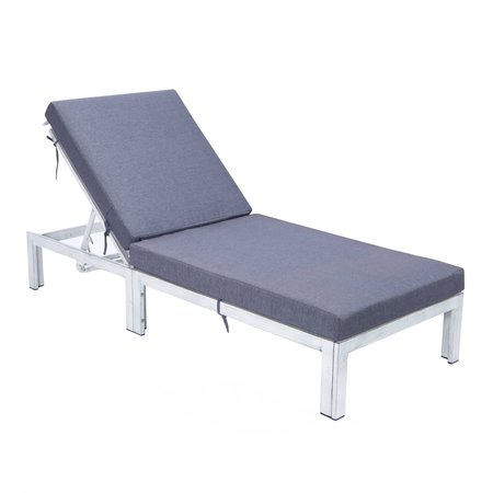 LEISUREMOD Chelsea Modern Outdoor Weathered Grey Chaise Lounge Chair With Blue Cushions CLWGR-77BU